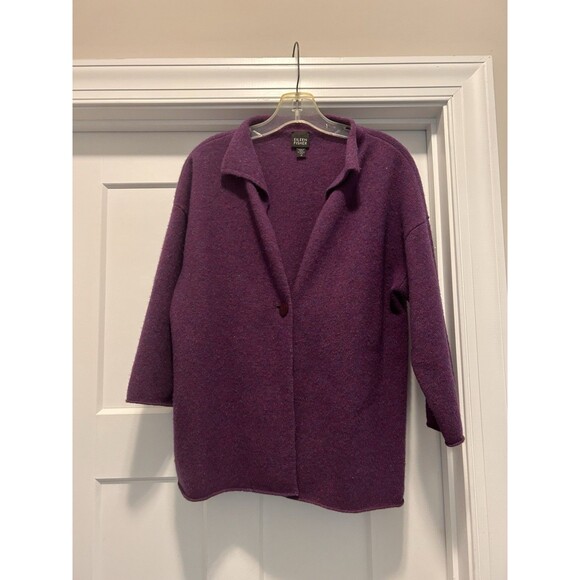 Eileen Fisher Womens Wool Cashmere Button Cardigan Sweater Purple Pockets Medium - Picture 1 of 4